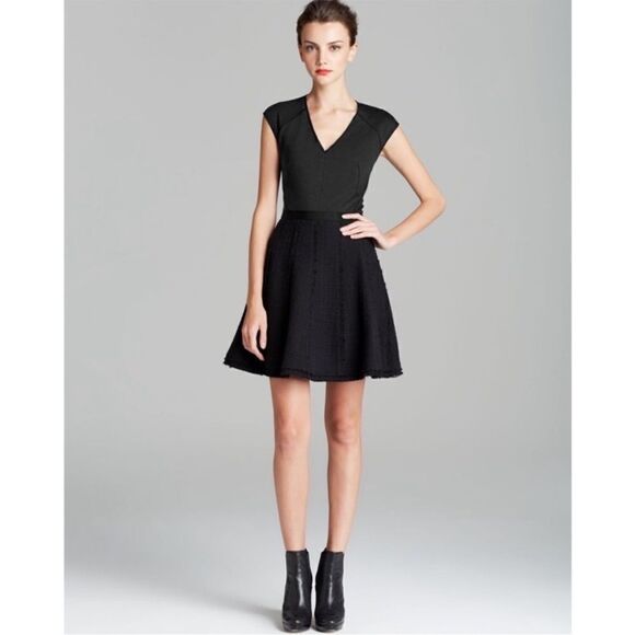 Rebecca Taylor Black Ponte Knit Tweed Fit & Flare Sleeveless Dress - Picture 3 of 9